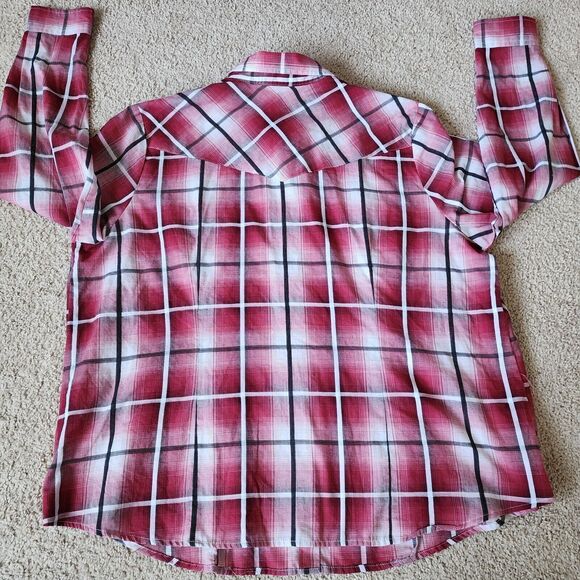 Roper Pearl Snap Shirt Womens 2X Pink Red Black Plaid Western Cowboy Equestrain - Picture 4 of 11
